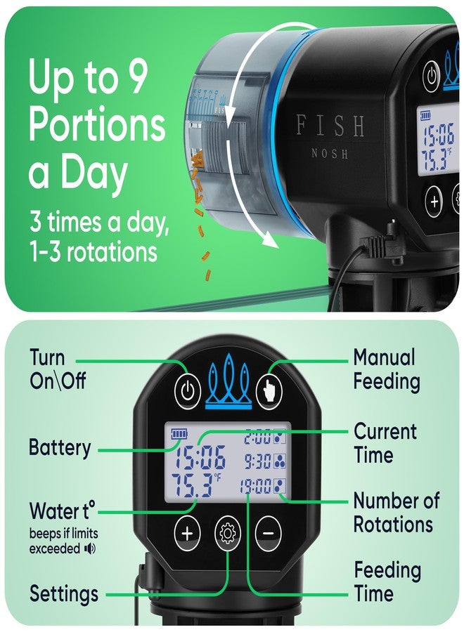 FISHNOSH Automatic Fish Feeder for Aquarium with Digital Thermometer - 2025 Auto Fish Food Dispenser Programmable, Vacation Feeder for Fish, Adjustable Portions, Auto Fish Feeder for Small & Big Tanks - Image 3